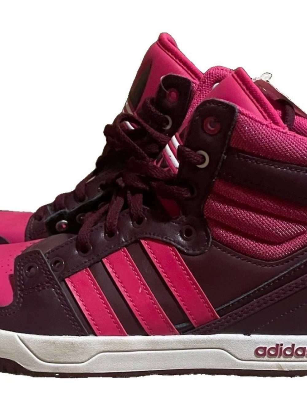 Adidas Kids High-Top Sneakers in Bright Pink and Burgundy - Picture 2 of 3